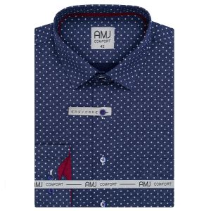 Pánská košile AMJ bavlněná, tmavě modrá kytičkovaná, VDBR1337, dlouhý rukáv (regular + slim-fit + prodloužený slim-fit)