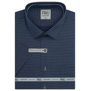 Pánská košile AMJ bavlněná, tmavě modrá, světlé tečky, VKBR1436, krátký rukáv, (regular + slim fit)