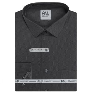 Pánská košile AMJ bavlněná, tmavě šedá kostičkovaná VDBR1481, dlouhý rukáv (regular + slim-fit + prodloužený slim-fit)