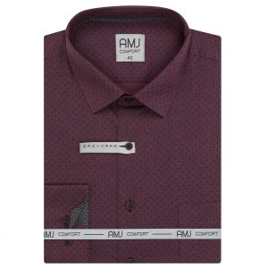 Pánská košile AMJ bavlněná, tmavě vínová vzorovaná, VDBR1342, dlouhý rukáv (regular + prodloužená délka)
