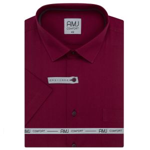 Pánská košile AMJ bavlněná, vínová, geometrické tvary, VKBR1496, krátký rukáv, (regular + slim fit)
