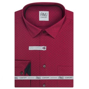 Pánská košile AMJ bavlněná, vínová květinovaná VDBR1483, dlouhý rukáv (regular + slim-fit + prodloužená délka)