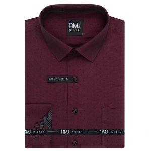 Pánská košile AMJ bavlněná, vínová puntíkovaná, VDR1426, dlouhý rukáv (regular + slim-fit + prodloužený slim-fit)