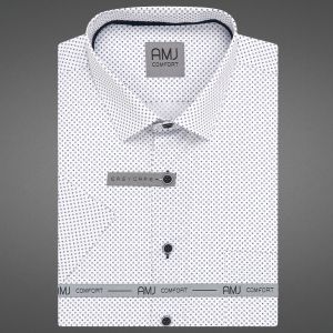 Pánská košile AMJ bavlněná, bílá, modrá kostička a hvězdička, VKBR1363, krátký rukáv, (regular + slim fit)