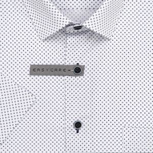 Pánská košile AMJ bavlněná, bílá, modrá kostička a hvězdička, VKBR1363, krátký rukáv, (regular + slim fit)