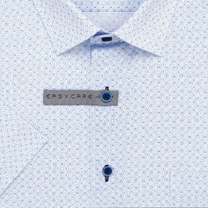 Pánská košile AMJ bavlněná, bílá, modré puntíky a čárky, VKBR1374, krátký rukáv, (regular + slim fit)
