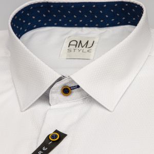 Pánská košile AMJ bílá s vetkávaným vzorem a modrými doplňky, VDR838/13, dlouhý rukáv, regular fit