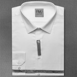 Pánská košile AMJ bavlněná, bílá tečkovaná VDB1154, dlouhý rukáv (regular + slim-fit)