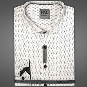 Pánská košile AMJ bavlněná, bílá s trojúhelníčky VDBR1190, dlouhý rukáv (základní + prodloužená délka)