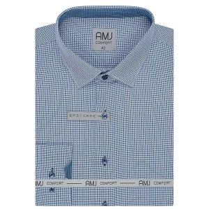 Pánská košile AMJ bavlněná, modrá kostkovaná VDBR1158, dlouhý rukáv (základní + prodloužená délka)