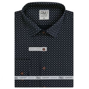Pánská košile AMJ bavlněná, tmavě modrá s puntíky a vlnkami, VDB1237, dlouhý rukáv (regular + slim-fit)