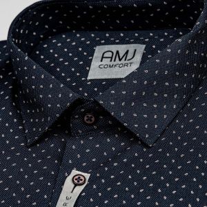 Pánská košile AMJ bavlněná, tmavě modrá s béžovými slzičkami, VDB1335, dlouhý rukáv (regular + slim-fit + prodloužená délka)