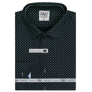 Pánská košile AMJ bavlněná, tmavě modrá s puntíky a vlnkami, VDBR1235, dlouhý rukáv (základní + prodloužená délka)