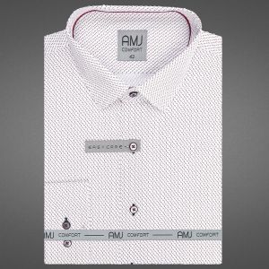 Pánská košile AMJ bavlněná, bílá, šedé a červené vlnky, VDBR1241, dlouhý rukáv (regular + slim-fit)