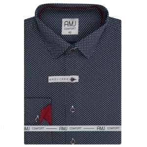 Pánská košile AMJ bavlněná, tmavě modrá s bílými čárkami, VDBR1242, dlouhý rukáv (regular + slim-fit)