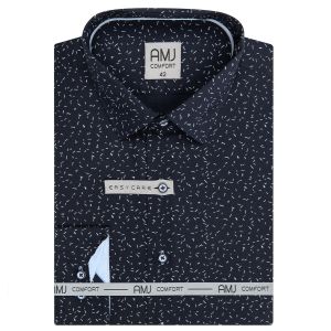 Pánská košile AMJ bavlněná, tmavě modrá se světle modrými čárkami, VDBR1243, dlouhý rukáv (regular + prodloužený slim-fit)
