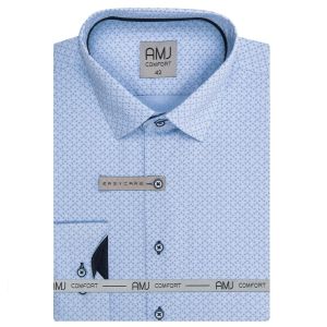 Pánská košile AMJ bavlněná, světle modrá s tečkovanými trojúhelníčky, VDBR1245, dlouhý rukáv (základní + prodloužená délka)