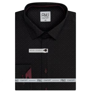 Pánská košile AMJ bavlněná, černá s červeným kropením, VDBR1249, dlouhý rukáv (regular + slim-fit)
