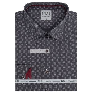 Pánská košile AMJ bavlněná, tmavě šedá, bílá kohoutí stopa, VDBR1250, dlouhý rukáv (základní + prodloužená délka)