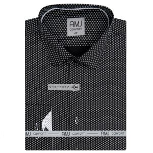 Pánská košile AMJ bavlněná, černá s bílými čtverečky, VDBR1251, dlouhý rukáv (regular + prodloužený slim-fit)