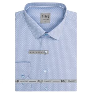 Pánská košile AMJ bavlněná, světle modrá s dvojitými bílými vlnkami, VDBR1257, dlouhý rukáv (regular + slim-fit)
