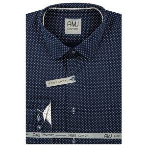 Pánská košile AMJ bavlněná, tmavě modrá s bílými vlnkami, VDBR1261, dlouhý rukáv (regular + slim-fit)