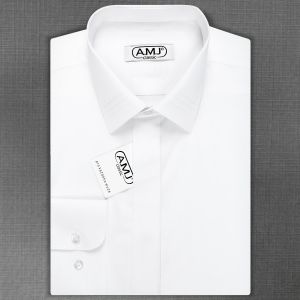 Pánská luxusní košile AMJ bílá JDAP018SKL, dlouhý rukáv, zdobený límec, prodloužená délka