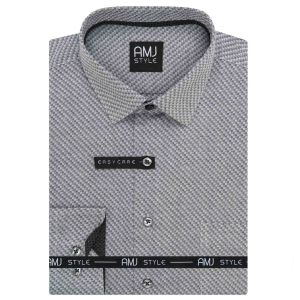 Pánská košile AMJ šedá kostičkovaná VDR1427, dlouhý rukáv (regular + slim-fit + prodloužená délka)