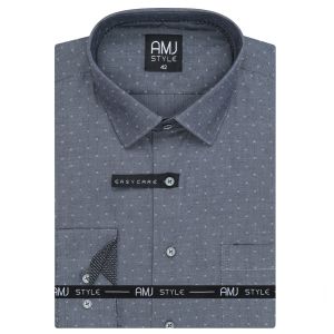 Pánská košile AMJ, šedá vzorovaná VDR1346, dlouhý rukáv (regular + prodloužená délka)
