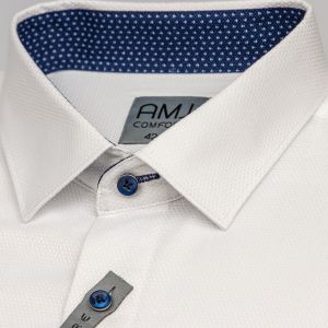 Pánská košile AMJ bavlněná, bílá vytláčený vzor, VDBPSR1154/16, dlouhý rukáv, prodloužený slim-fit