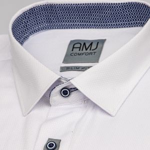 Pánská košile AMJ bavlněná, bílá vytláčený vzor, VDBR1154/17, dlouhý rukáv (regular + slim-fit)