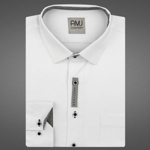Pánská košile AMJ bavlněná, bílá, vytláčený vzor, VDBR1154/19, dlouhý rukáv, regular fit