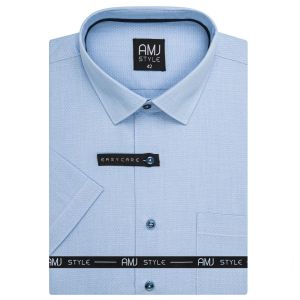 Pánská košile AMJ, světle modrá s vytkávaným síťovaným vzorem, VKR1455, krátký rukáv, (regular + slim fit)