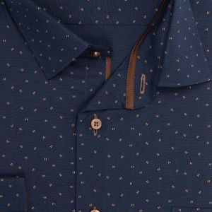 Pánská košile AMJ z lyocellu, tmavě modrá s hnědými dvojčárkami VDER1487, dlouhý rukáv (regular + slim-fit)