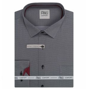 Pánská košile AMJ z lyocellu, tmavě šedá síťovaná VDER1488, dlouhý rukáv (regular + slim-fit)