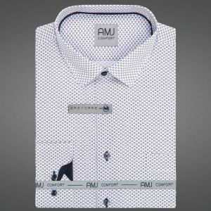 Pánská košile AMJ z lyocellu, bílá s černými tečkovanými puntíky VDER1489, dlouhý rukáv (regular + slim-fit)