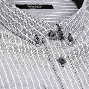 Luxusní pánská košile ANREDE Šohaj Strážnice, šedá - silný proužek 5847, dlouhý rukáv (comfort fit + slim-fit)
