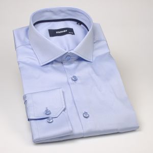 Pánská košile MMER bavlněná, modrá jednobarevná 008DSL/B, dlouhý rukáv, slim fit