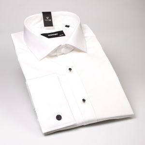 Pánská košile MMER bavlněná, jednobarevná bílá 094DRL/B 10, dlouhý rukáv, (regular + slim fit)