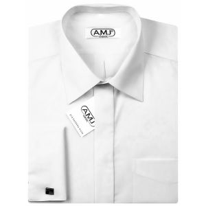 Pánská košile AMJ na manžetové knoflíčky, bílá JDSA018MK, dlouhý rukáv, slim fit