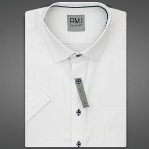 Pánská košile AMJ bavlněná, bílá strukturovaná VKBR1154/13, krátký rukáv, (regular + slim fit)