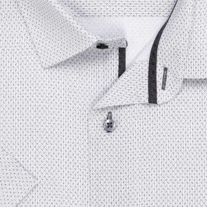Pánská košile AMJ bavlněná, bílá s šedým síťovaným vzorem, VKBR1371, krátký rukáv, (regular + slim fit)