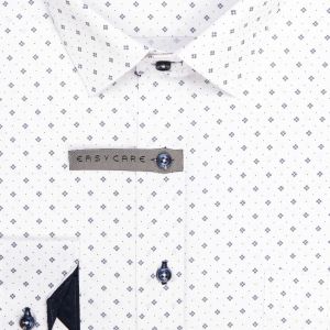Pánská košile AMJ bavlněná, bílá s tmavě modrými čtverečky a tečkami VDBR1473, dlouhý rukáv (regular + slim-fit + prodloužená délka)