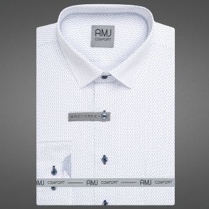 Pánská košile AMJ bavlněná, bílá s modrými tečkami VDBR1521, dlouhý rukáv (regular + slim-fit + prodloužená délka)