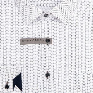 Pánská košile AMJ bavlněná, bílá s modrými a hnědými tečkami VDBR1484, dlouhý rukáv (regular + slim-fit + prodloužená délka)