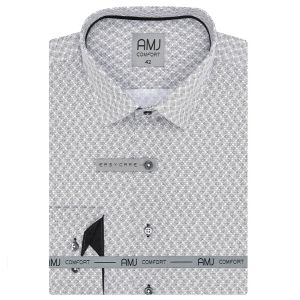 Pánská košile AMJ bavlněná, bílá puntíkovaná vzorovaná, VDBR1292, dlouhý rukáv (regular + slim-fit)