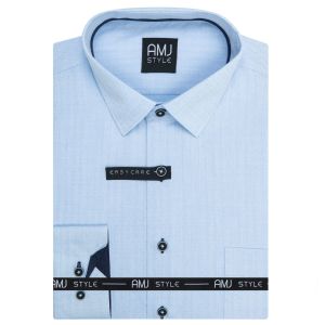 Pánská košile AMJ bavlněná, světle modrá tečkovaná VDR1492, dlouhý rukáv (regular + slim-fit + prodloužený slim-fit)