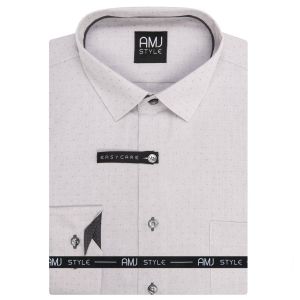 Pánská košile AMJ bavlněná, světle šedá tečkovaná VDR1490, dlouhý rukáv (regular + slim-fit + prodloužená délka)