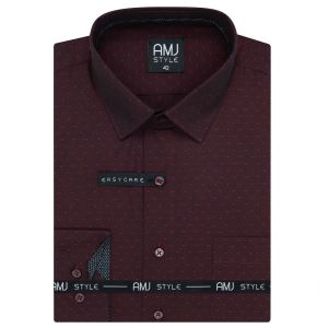 Pánská košile AMJ bavlněná, vínová hrubě tečkovaná, VDR1389, dlouhý rukáv (regular + slim-fit)