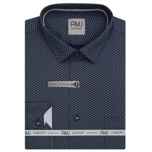 Pánská košile AMJ bavlněná, tmavě modrá vlnkovaná VDBR1502, dlouhý rukáv (regular + slim-fit + prodloužená délka)